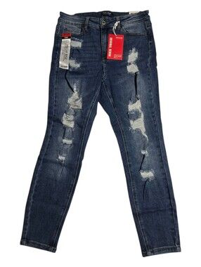 Wax Jean High Rise Skinny Jeans 14 Plus Medium Wash Distressed Ripped NWT
